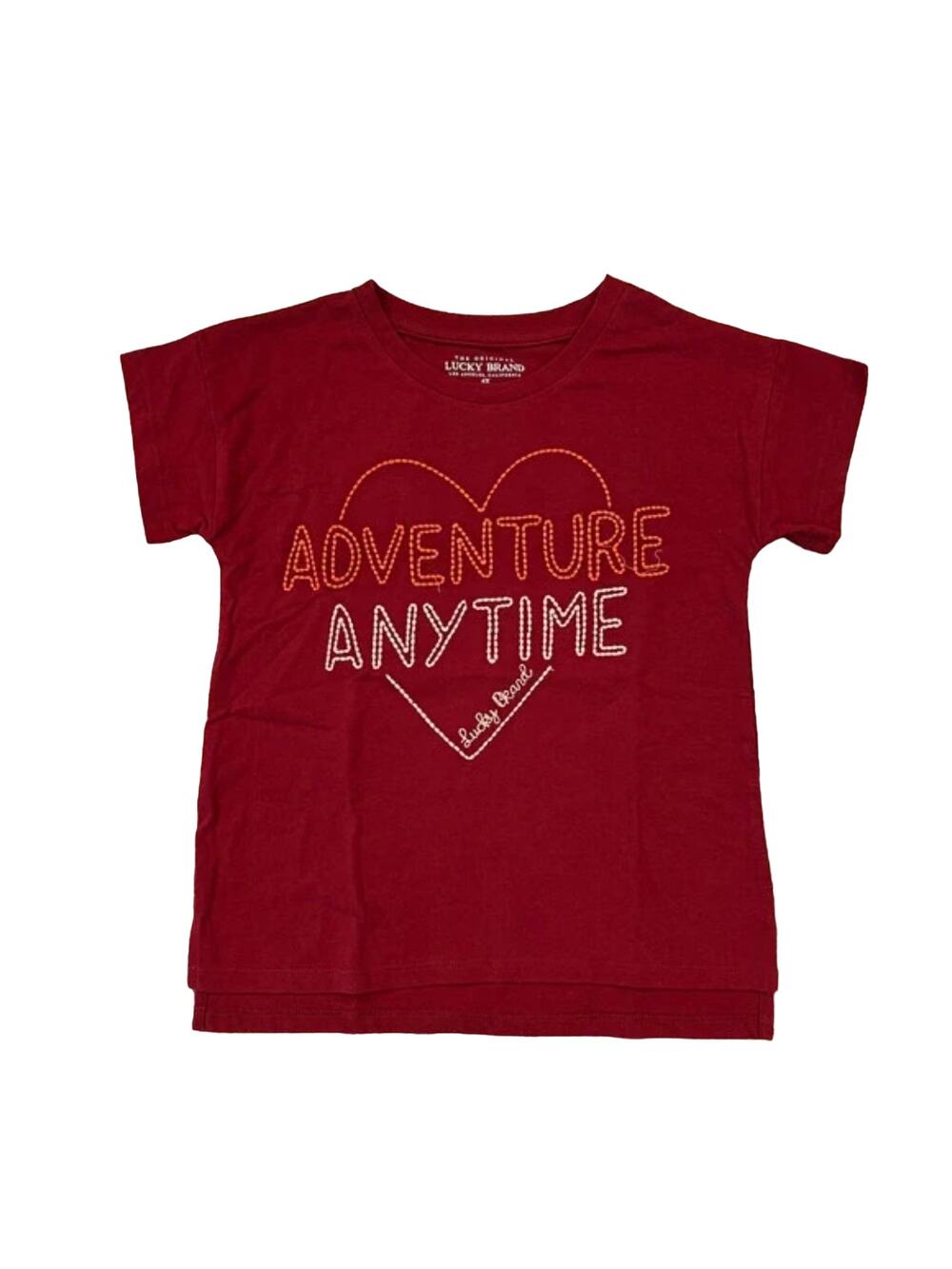 NWT Lucky Brand Girl's Red W/Adventure Anytime Embroidered Graphic Tee - Size 6X
